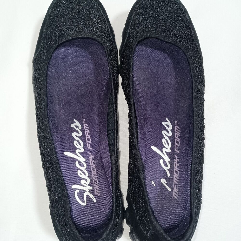 Skechers EZ Flex 2 Sweet Pea Ballet Flats 8.5 Black Crochet Slip On Memory Foam - Picture 3 of 5